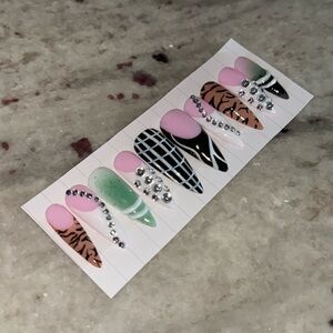 Pink and Black Patterned Press-On Nails